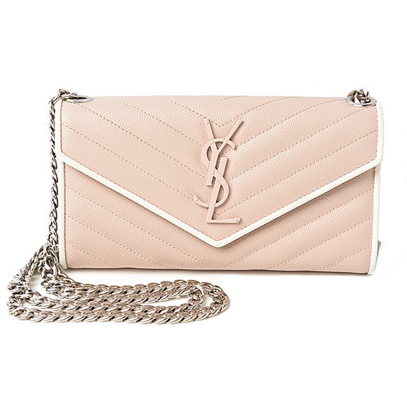 Saint Laurent Chain Wallet Long Wallet Evening Bag Leather Rose - Picture 1 of 8